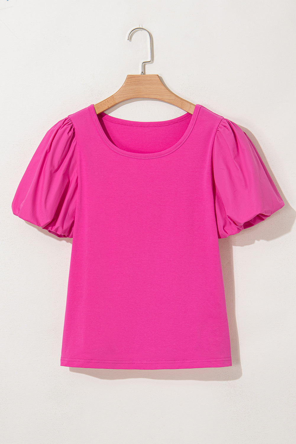 Strawberry Pink Casual Round Neck Bubble Sleeve T-shirt - The Fair Lady Shop