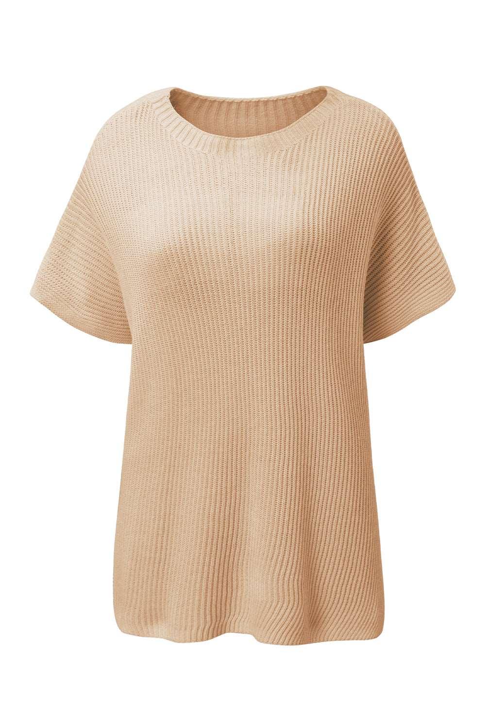 Apricot Side Slit Short Sleeve Oversized Sweater - The Fair Lady Shop