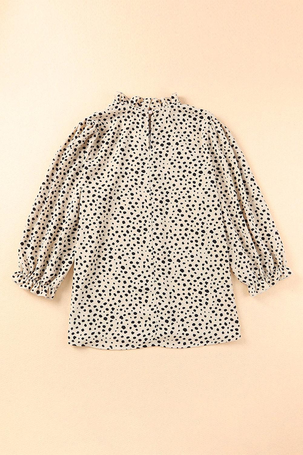 Brown Leopard Print Frill Neck 3/4 Sleeves Blouse - The Fair Lady Shop