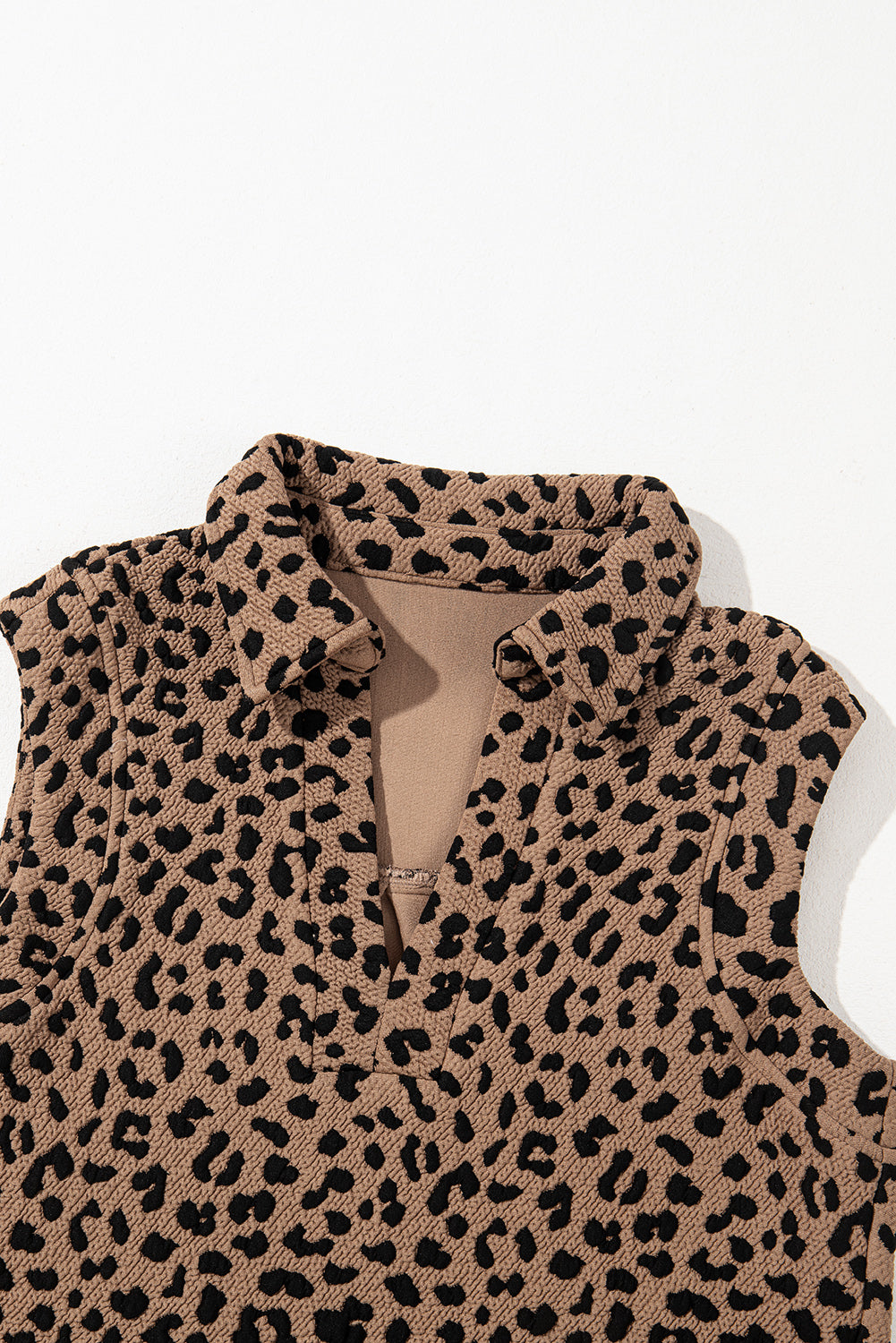 Khaki Leopard Print V Neck Sleeveless Collared Mini Dress - The Fair Lady Shop