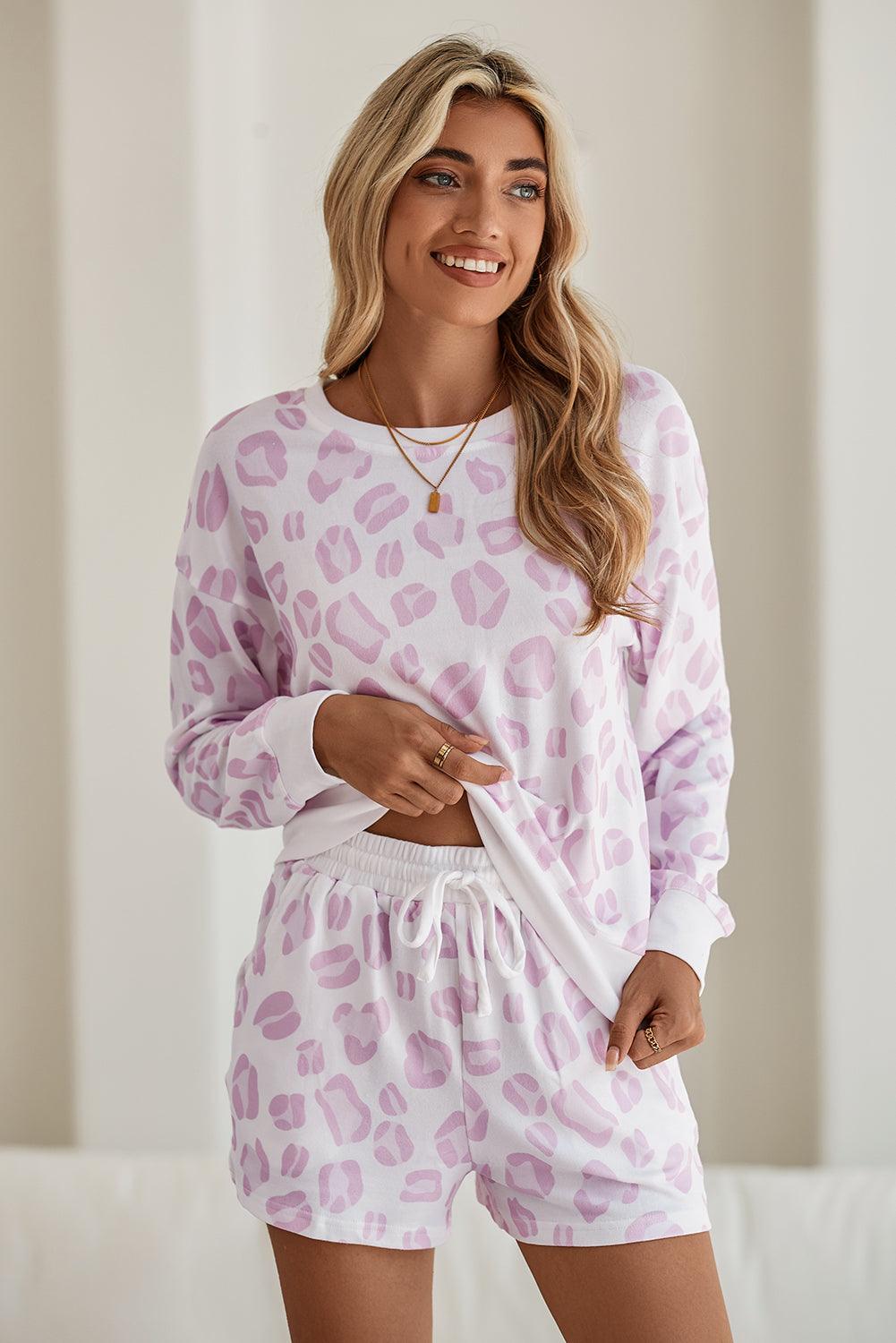 Pink Leopard Print Pullover and Shorts Pajama Set - The Fair Lady Shop