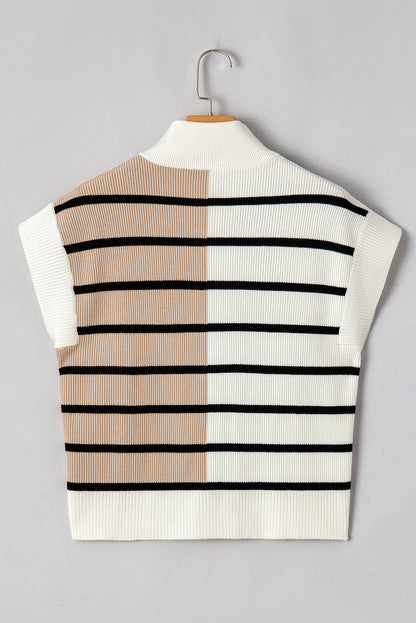 Black Stripe Quarter Zip Collar Knit Vest - The Fair Lady Shop