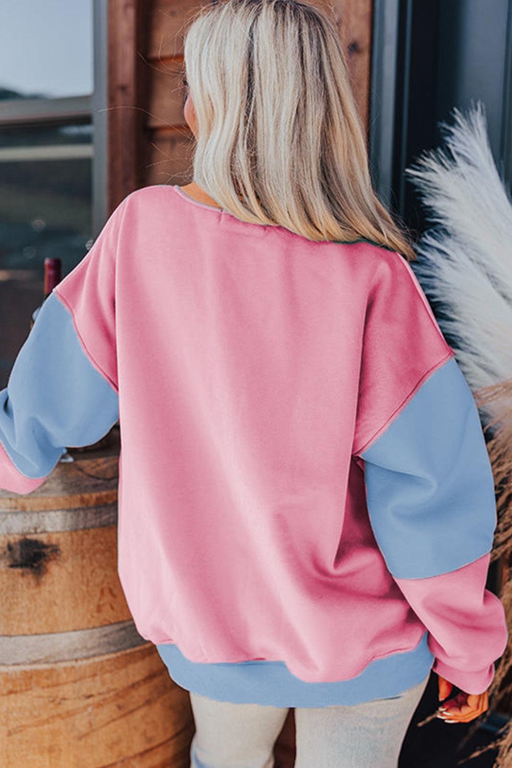 Meadow Mauve Colorblock Patchwork Drop Shoulder Sweatshirt - The Fair Lady Shop