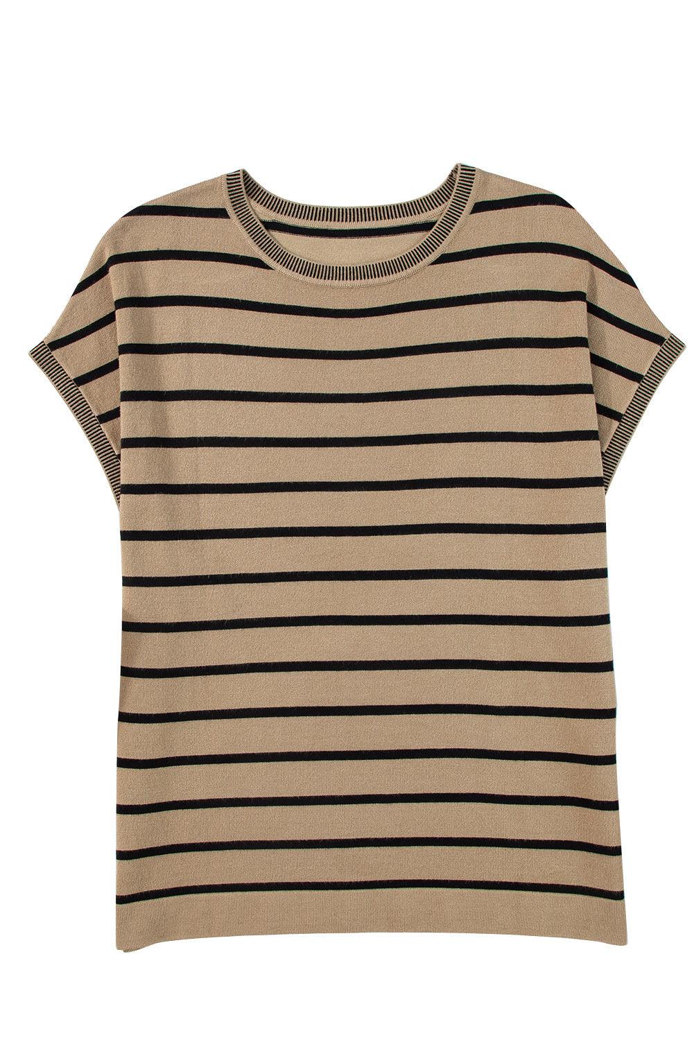 Khaki Stripe Knitted Dolman T Shirt - The Fair Lady Shop