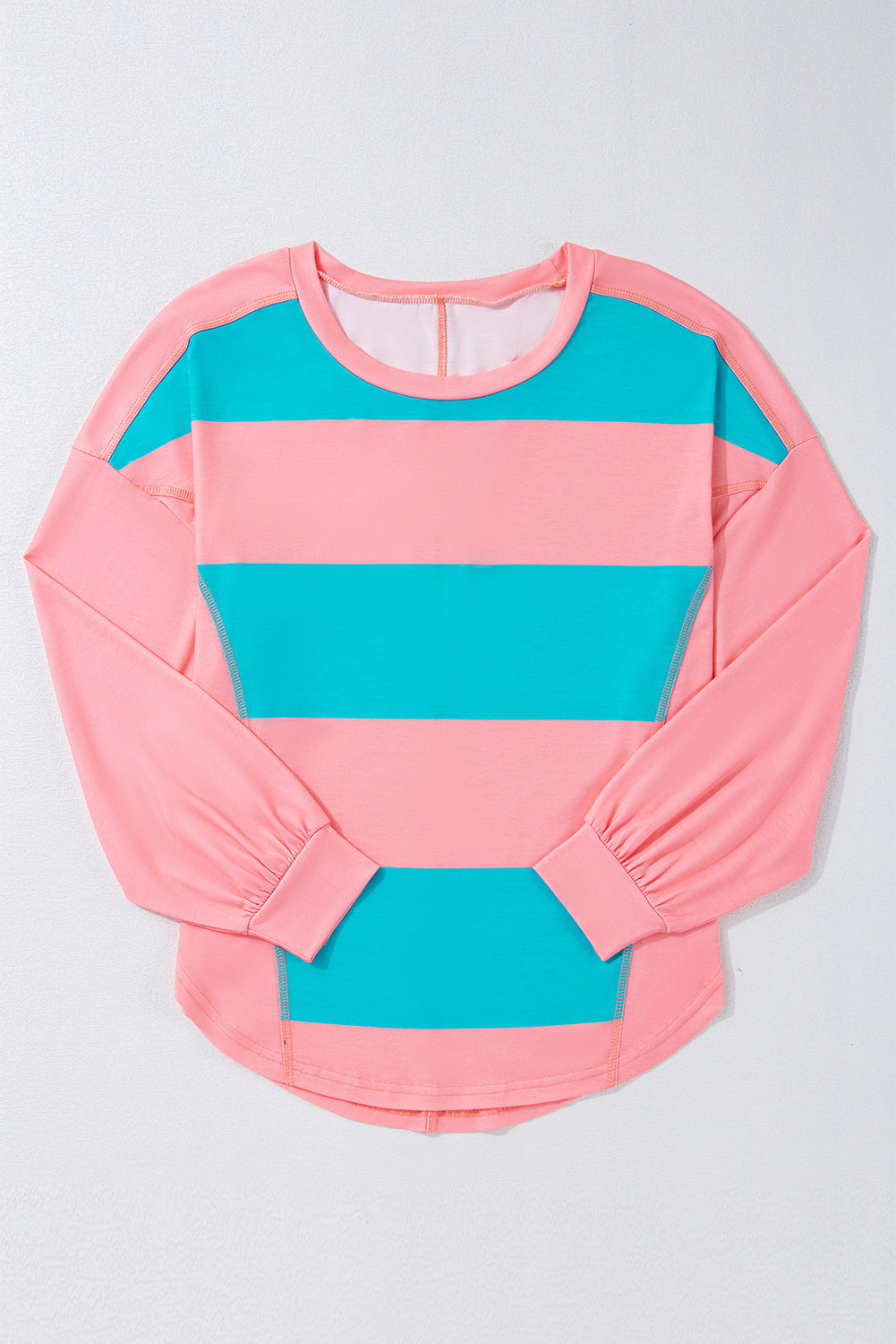 Light Blue Colorblock Drop Sleeve Round Neck Top - The Fair Lady Shop