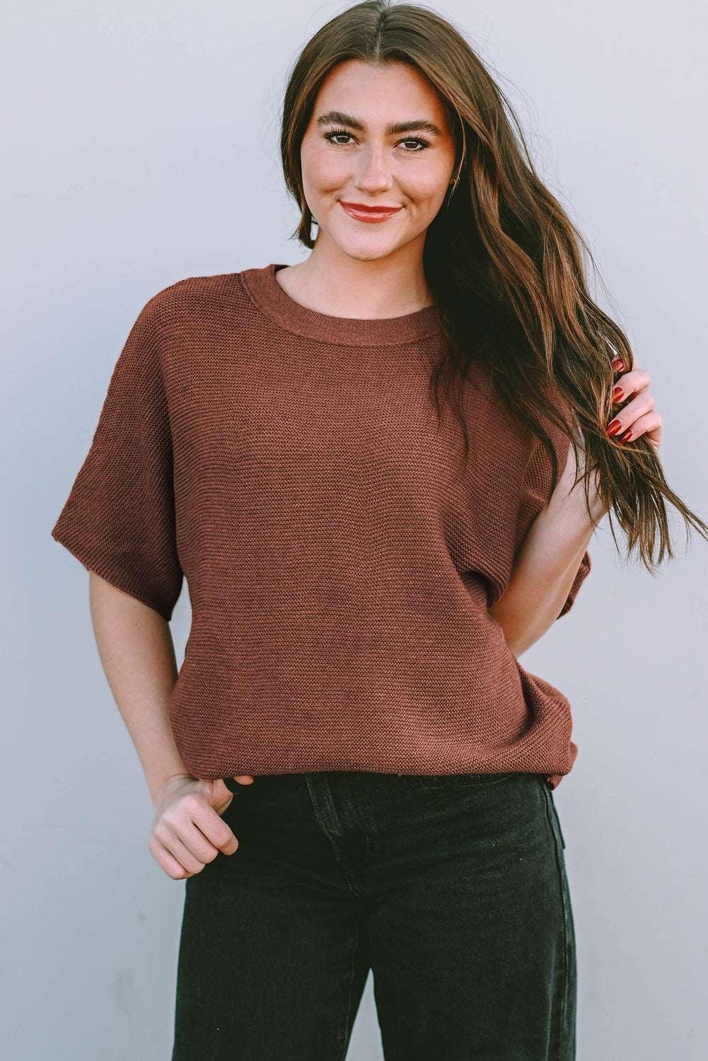 Apricot Mock Neck Short Batwing Sleeve Sweater - The Fair Lady Shop