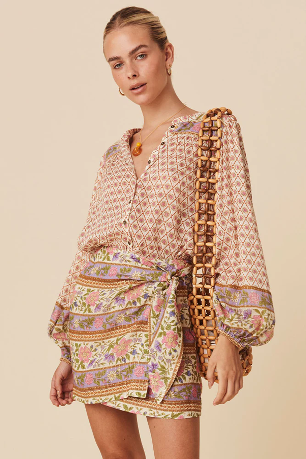 Multicolour Boho Floral Puff Sleeve V-Neck Button Blouse - The Fair Lady Shop