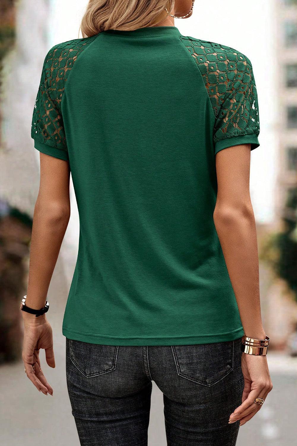 Pale Khaki Seamed Detail Contrast Lace Raglan Sleeve Tee - The Fair Lady Shop