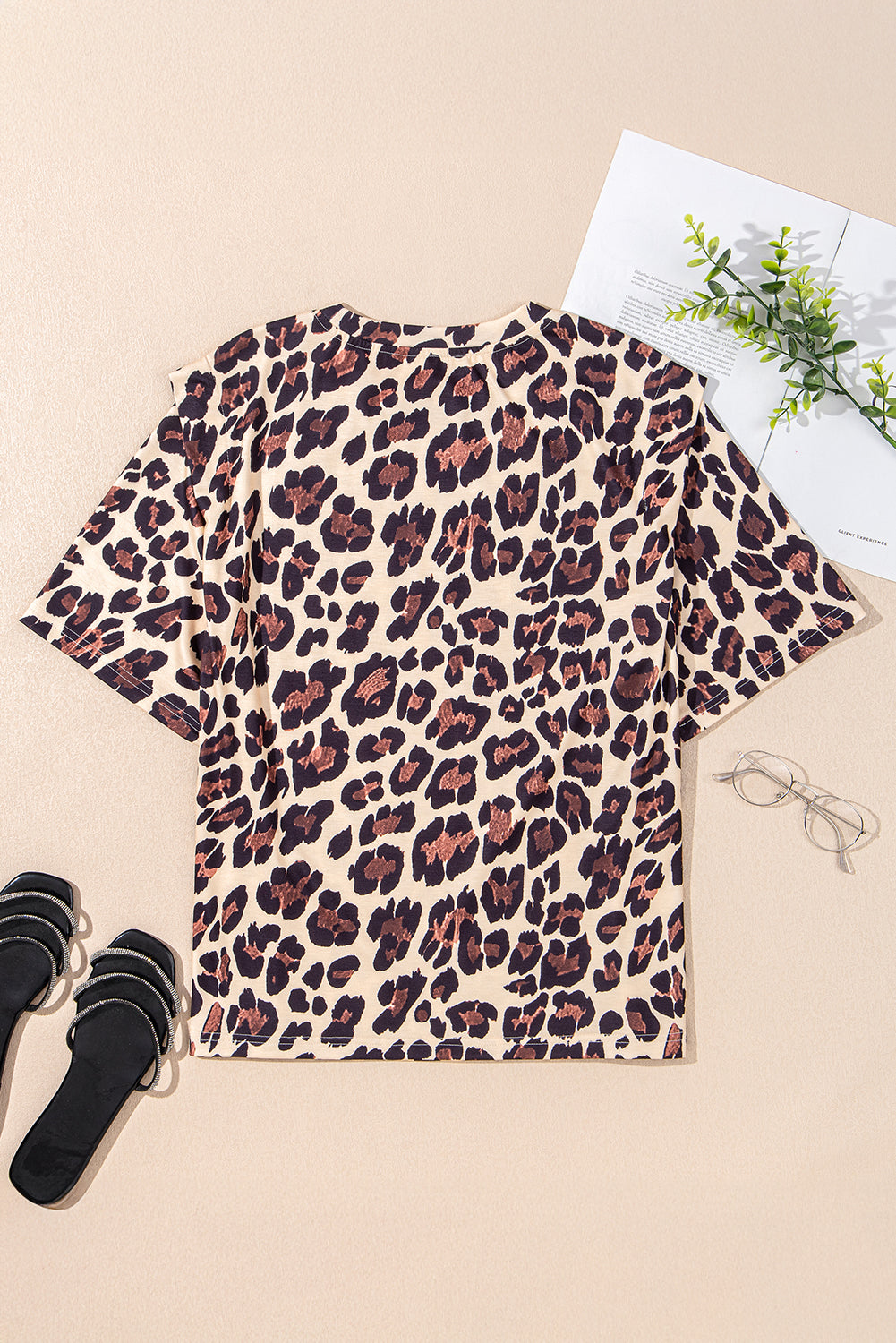 Khaki Cheetah Print Round Neck Loose Fit T Shirt - The Fair Lady Shop