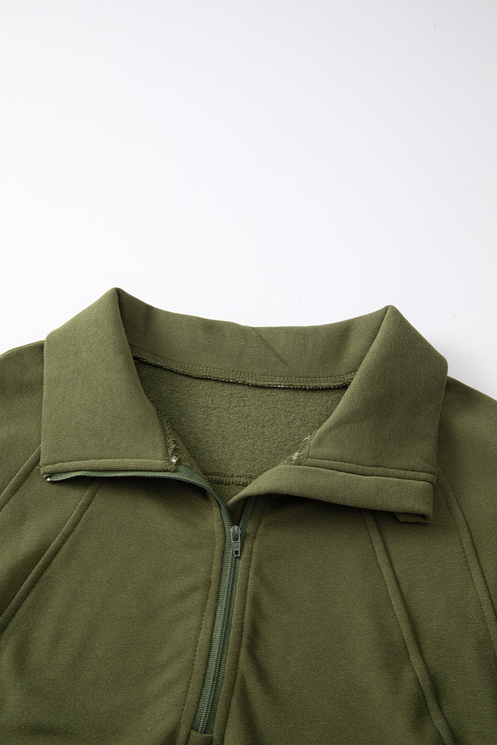 Green Zip Up Stand Collar Ribbed Thumbhole Sleeve Sweatshirt - The Fair Lady Shop