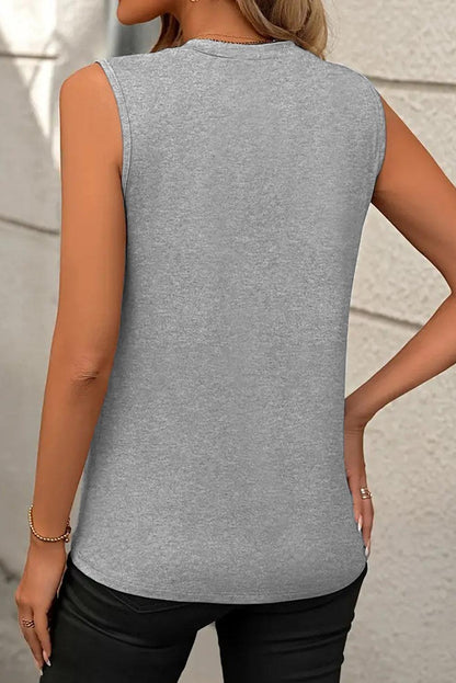 White Solid Color Crew Neck Pleated Tank Top - The Fair Lady Shop