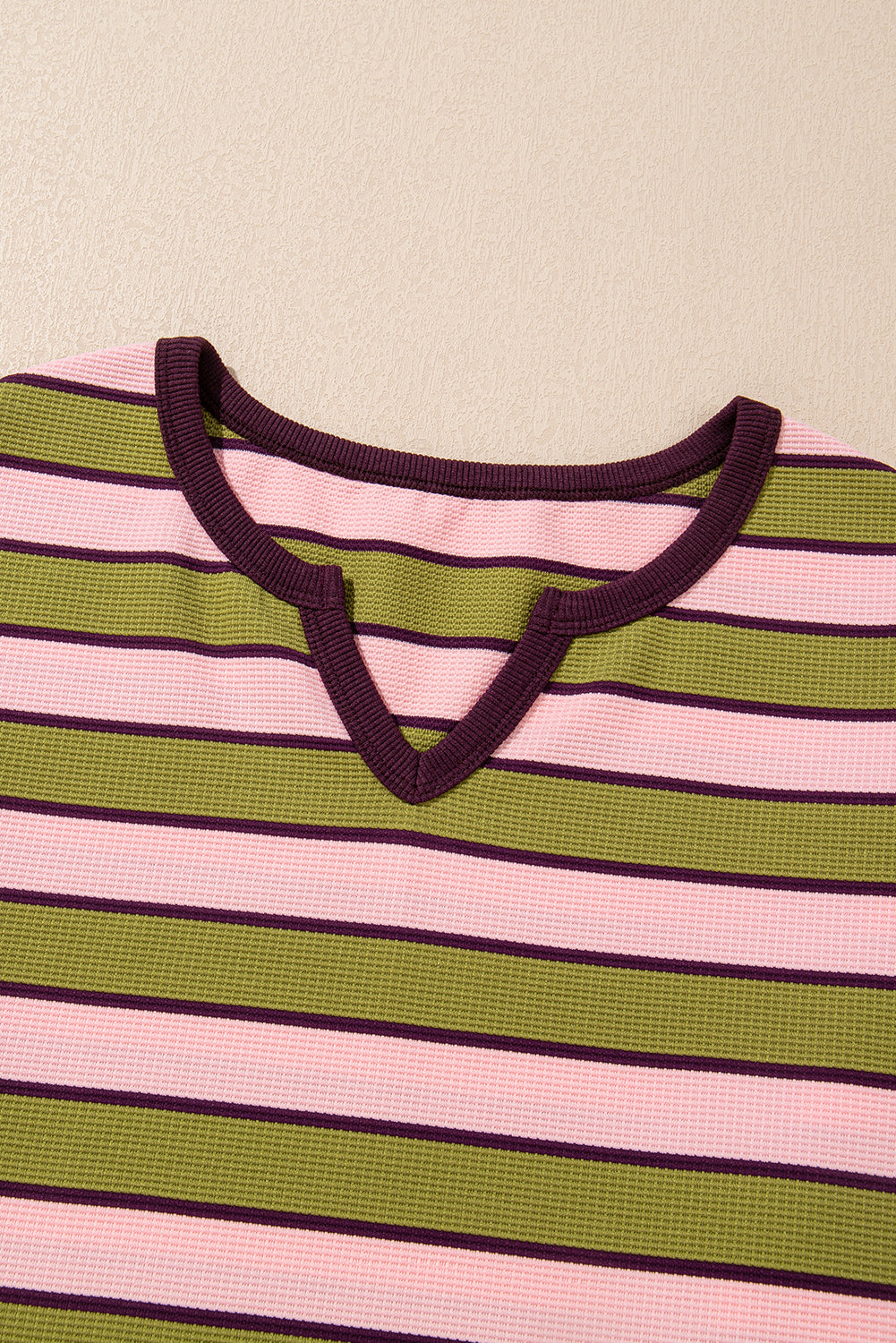 Spinach Green Striped V-Neck Rib-knit Pullover Top - The Fair Lady Shop
