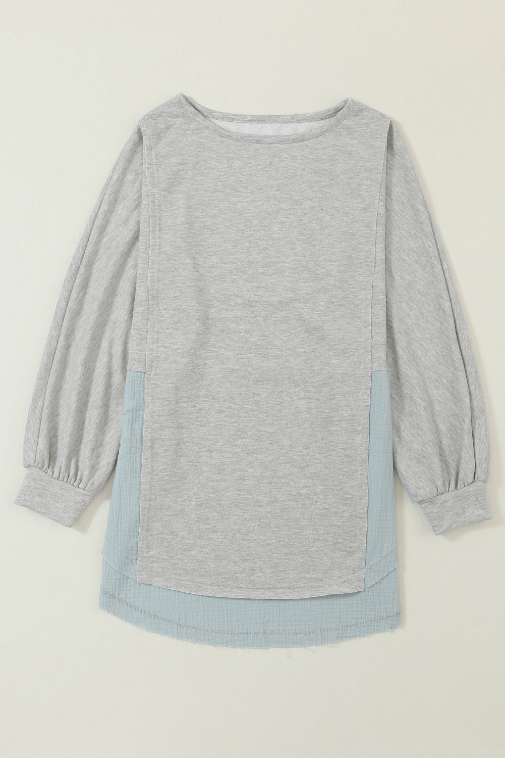 Grey Crinkled Patchwork Raw Hem Oversized Top - The Fair Lady Shop