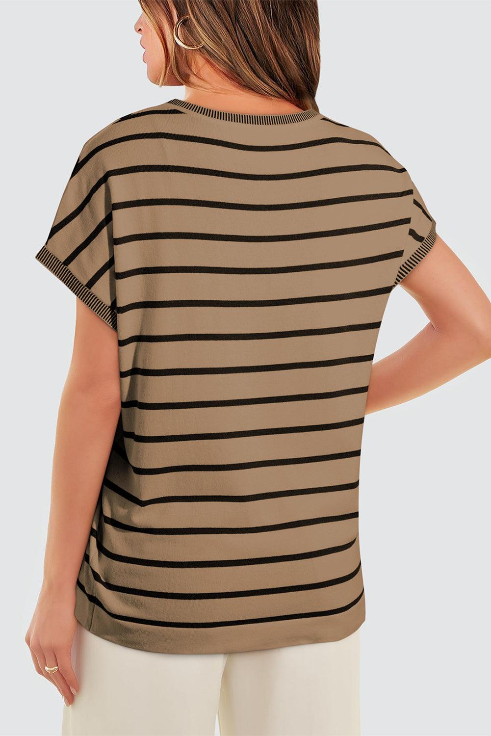 Khaki Stripe Knitted Dolman T Shirt - The Fair Lady Shop