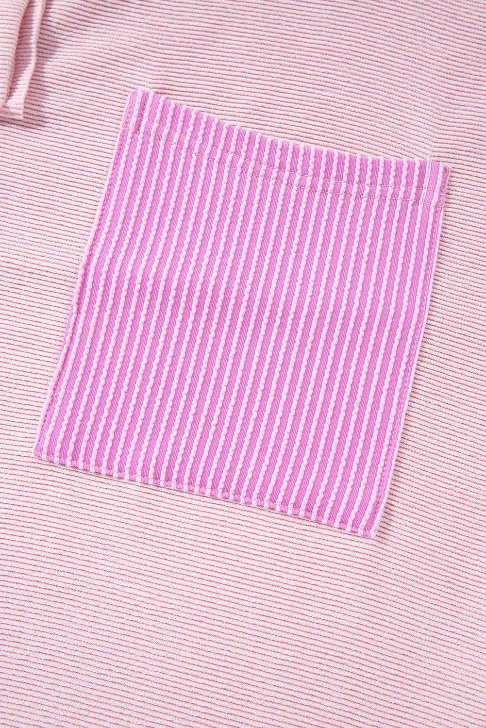 Light Pink Corded Patch Pocket Drawstring Henley Long Sleeve Tops - The Fair Lady Shop