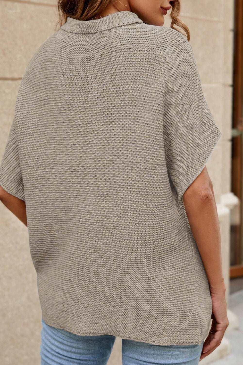 Apricot Mock Neck Short Batwing Sleeve Sweater - The Fair Lady Shop