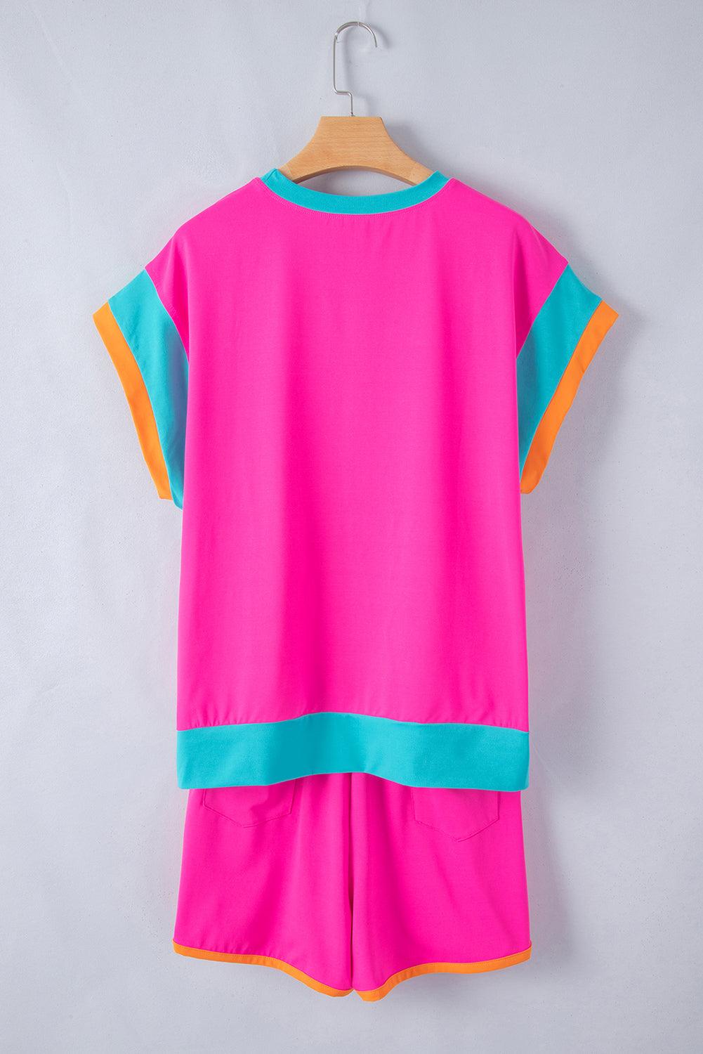 Peach Blossom Color Block Loose Fit Top & Elastic Waist Shorts Set - The Fair Lady Shop