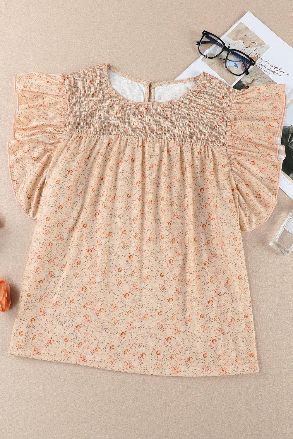 Apricot Plus Size Smocked Ditsy Floral Ruffle Blouse - The Fair Lady Shop