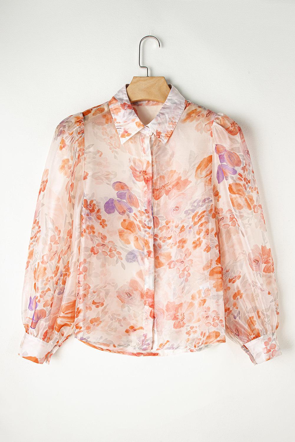 White Floral Print Buttoned Balloon Sleeve Loose Shirt - The Fair Lady Shop