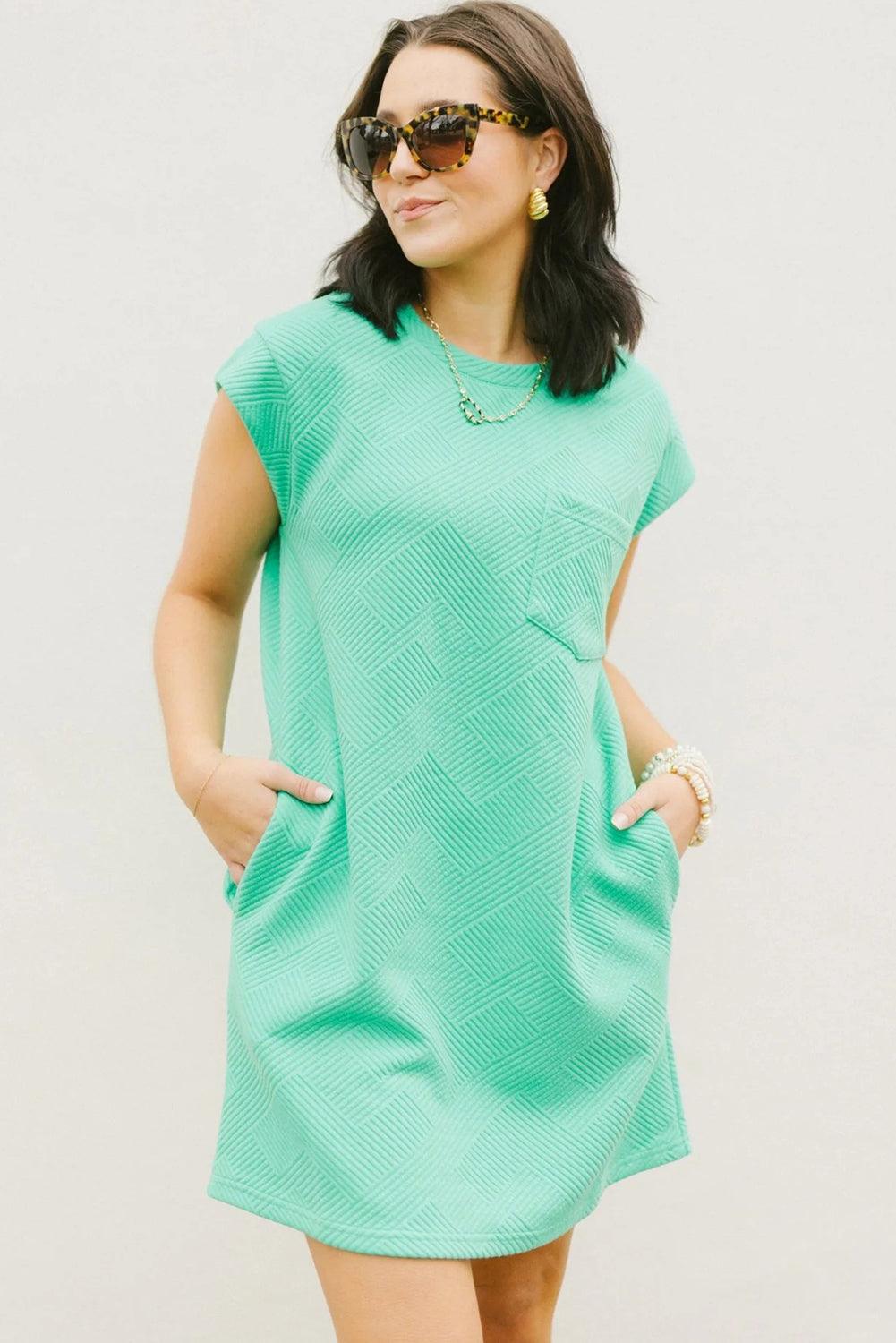 Sachet Pink Plain Textured Pocketed Mini Dress - The Fair Lady Shop