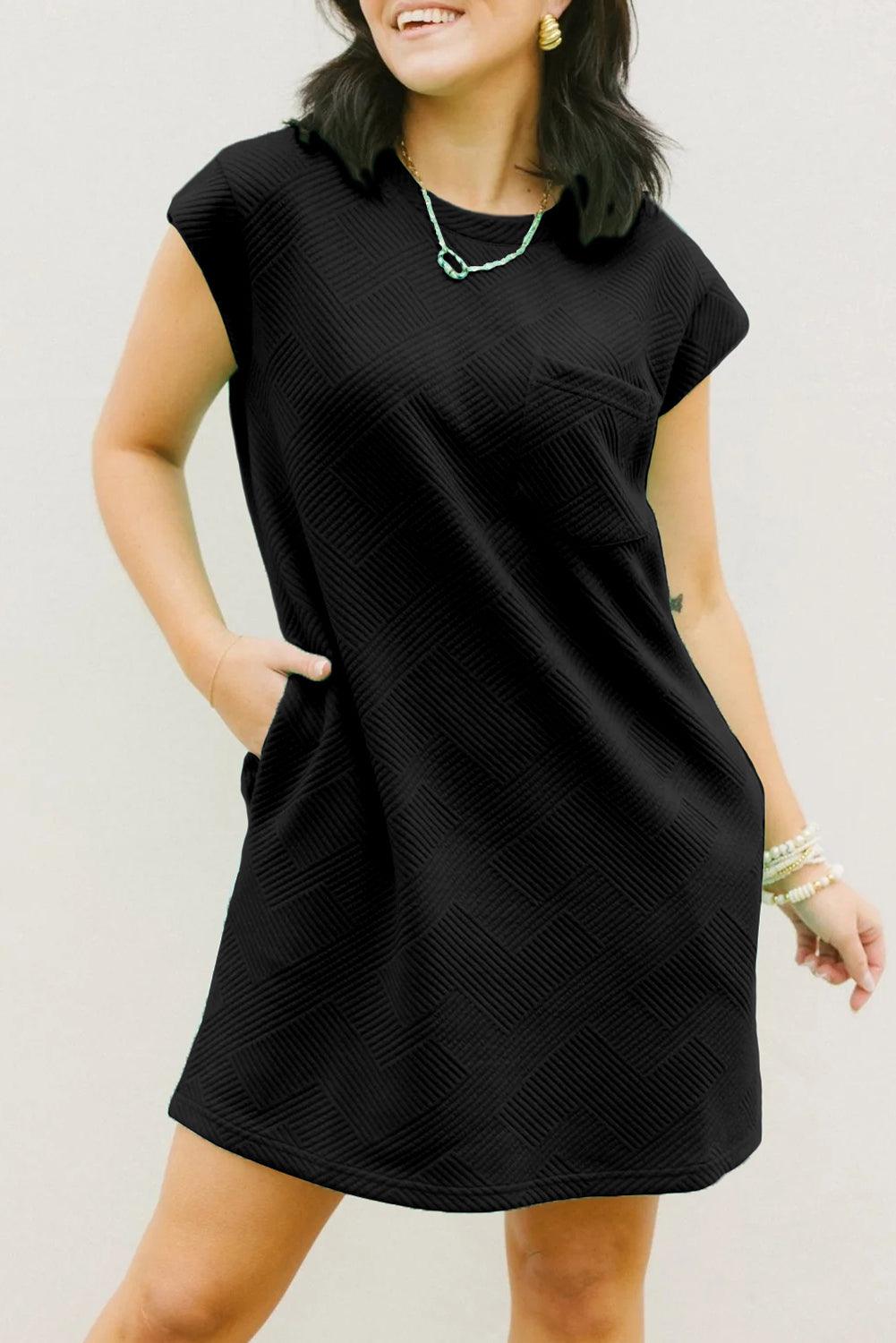 Sachet Pink Plain Textured Pocketed Mini Dress - The Fair Lady Shop