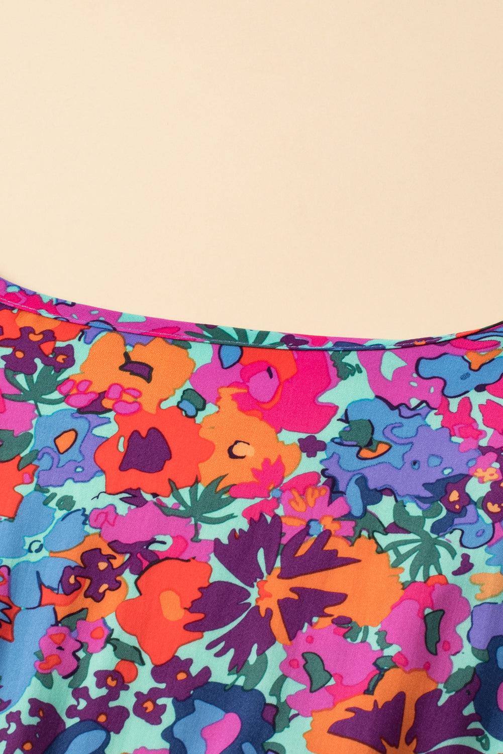 Blue Boho Floral Print V Neck Wrap Split Maxi Dress - The Fair Lady Shop