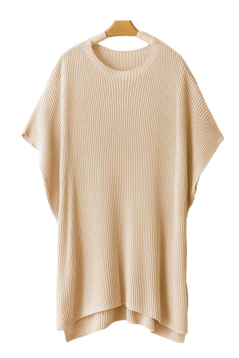 Apricot Side Slit Short Sleeve Oversized Sweater - The Fair Lady Shop