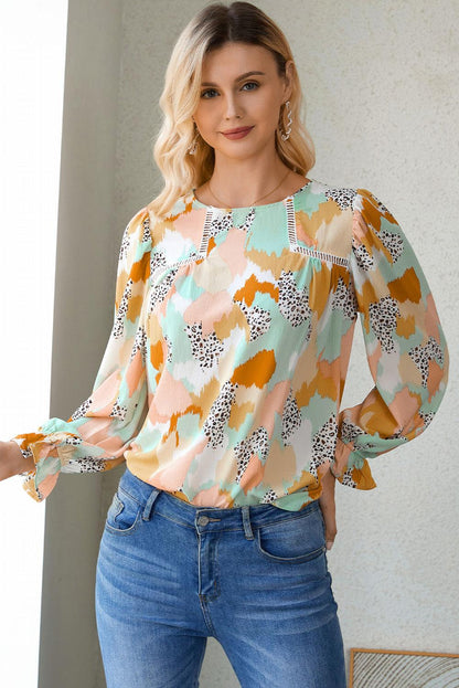 Multicolor Abstract Print Boho Ruffle Puff Sleeve Blouse - The Fair Lady Shop