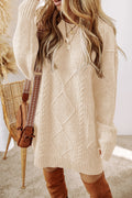 Oatmeal Cable Knit Drop Shoulder Loose Fit Sweater Dress