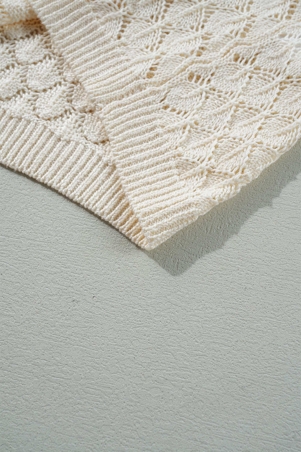 Beige Hollow Out Crochet Short Sleeve Knit Tee - The Fair Lady Shop