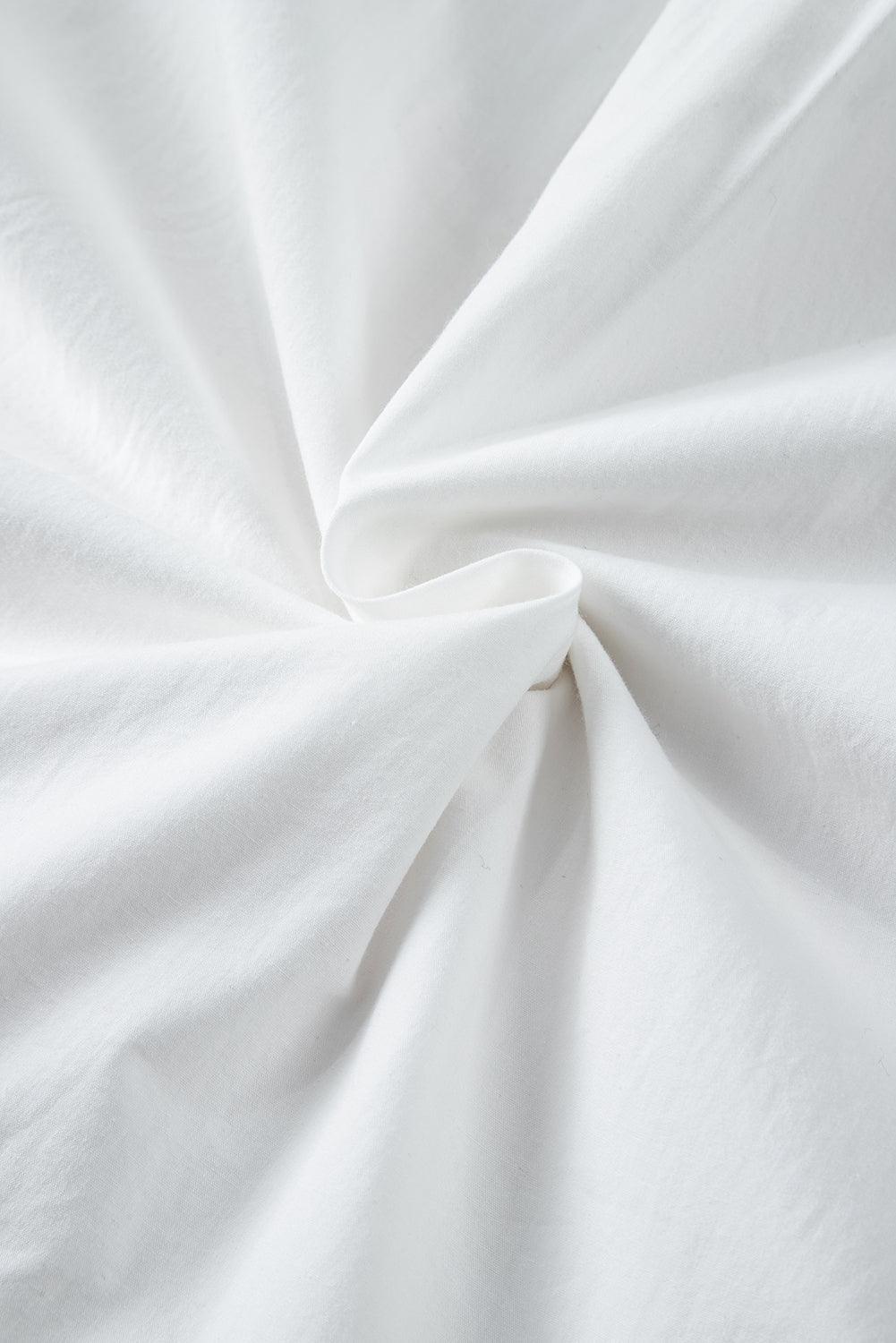 White Solid Color Ruched Bubble Sleeve V Neck Shirt - The Fair Lady Shop
