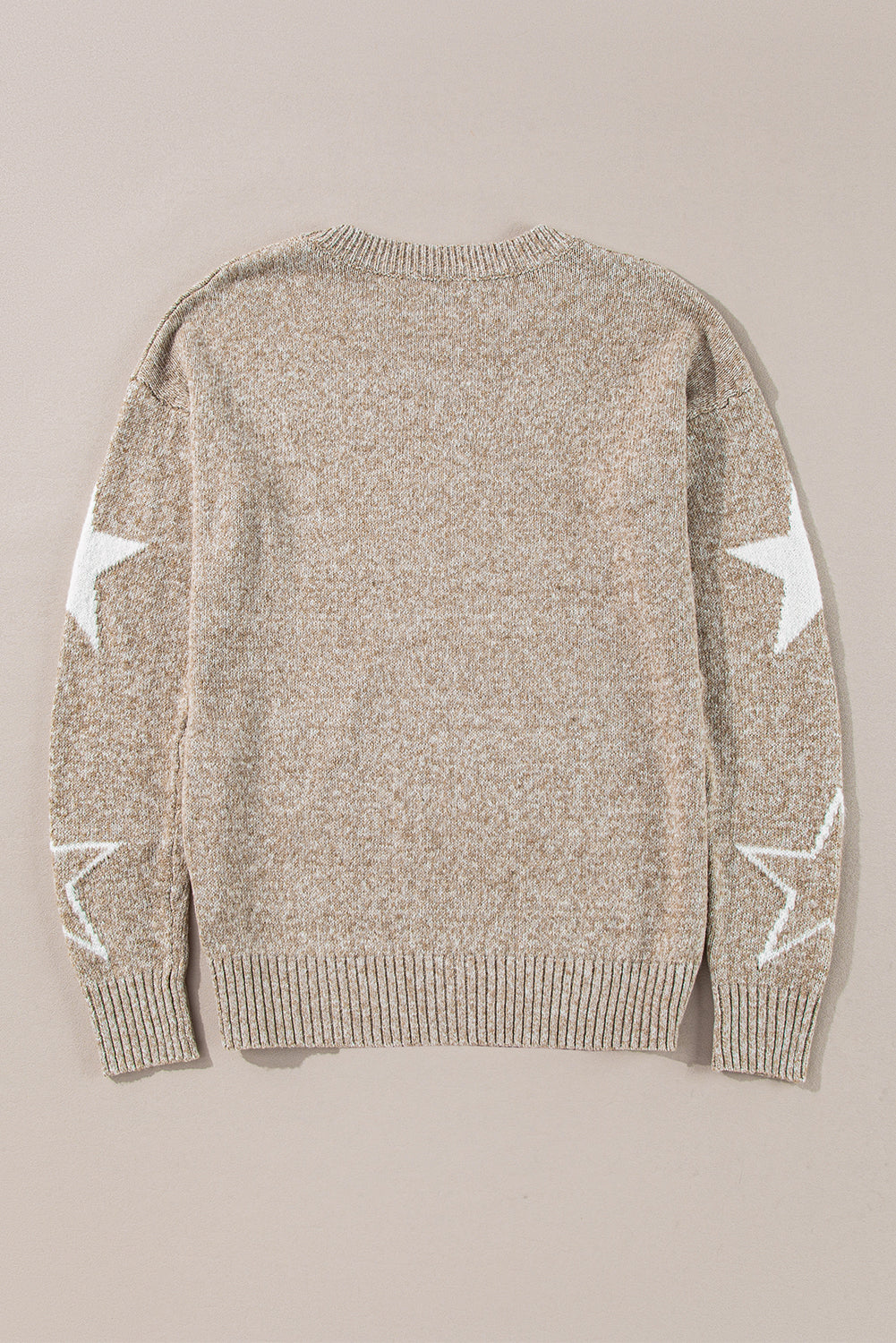 Khaki Star Pattern Drop Shoulder Knit Sweater - The Fair Lady Shop
