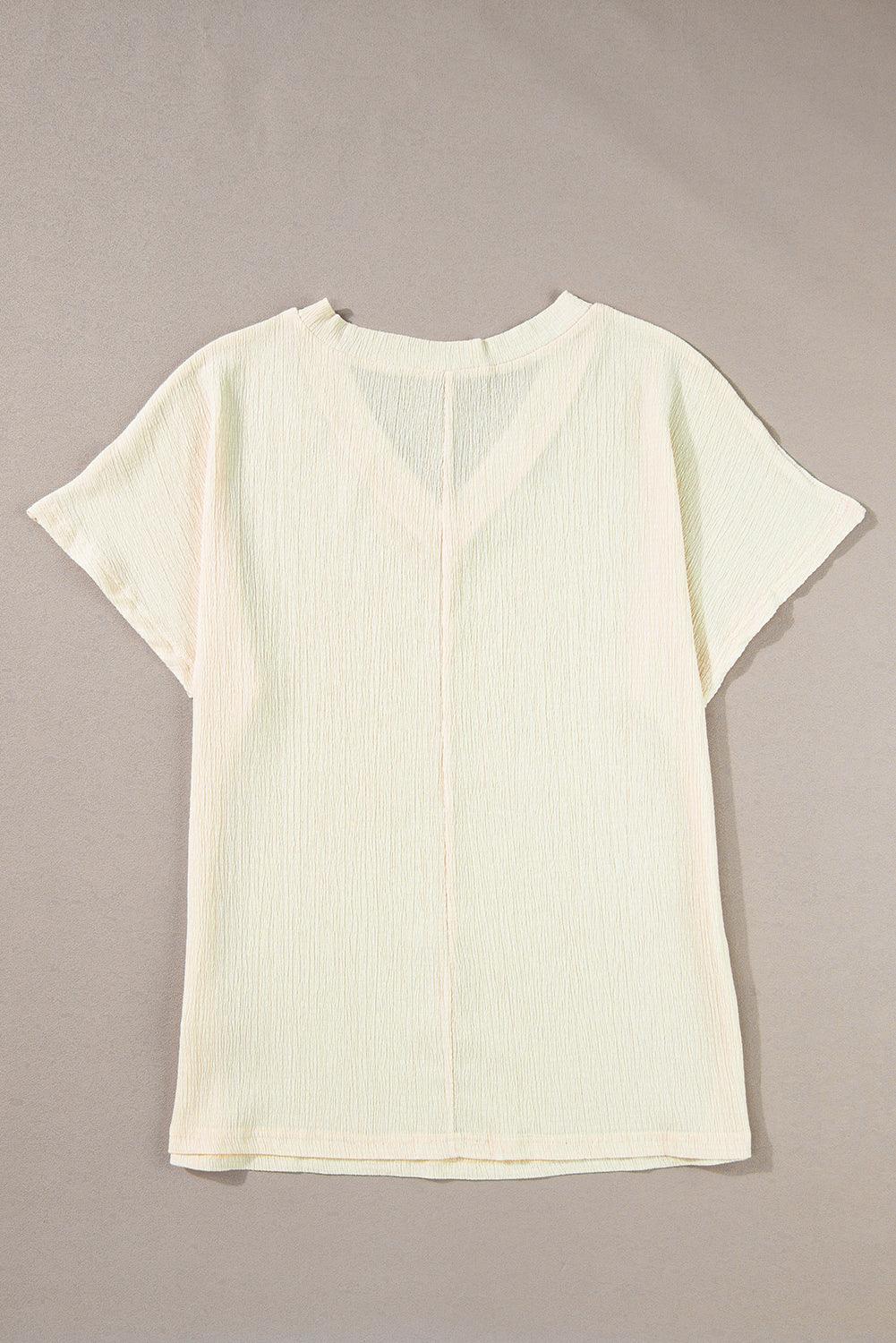 Blue Plain Crinkled V Neck Flounce Sleeve T Shirt - The Fair Lady Shop