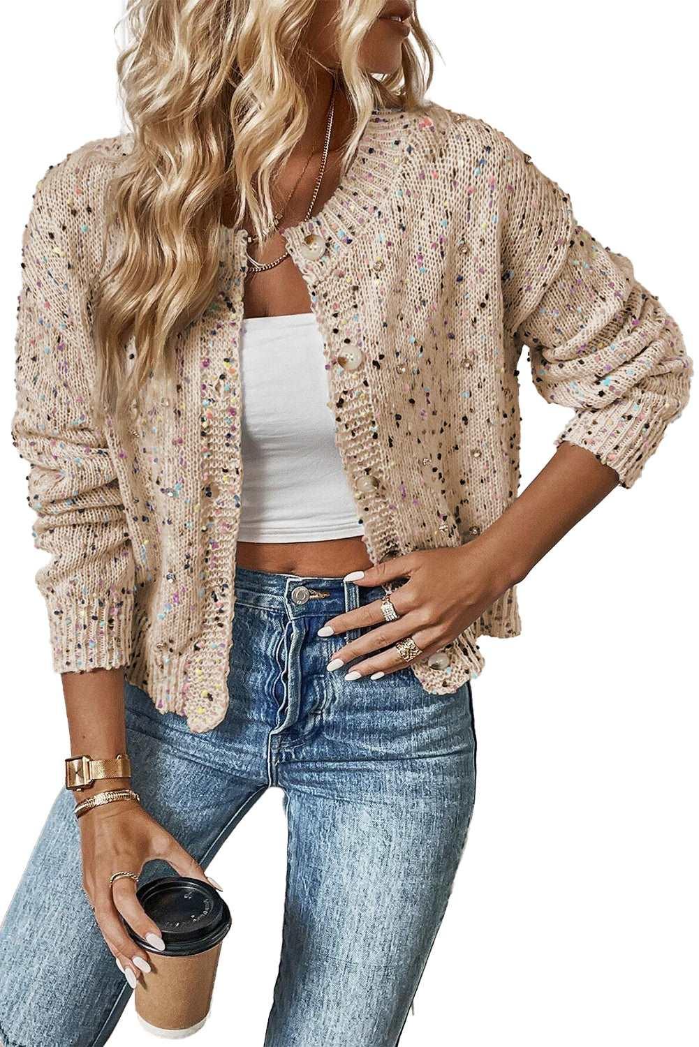 Apricot Confetti Knit Cropped Open Front Cardigan - The Fair Lady Shop