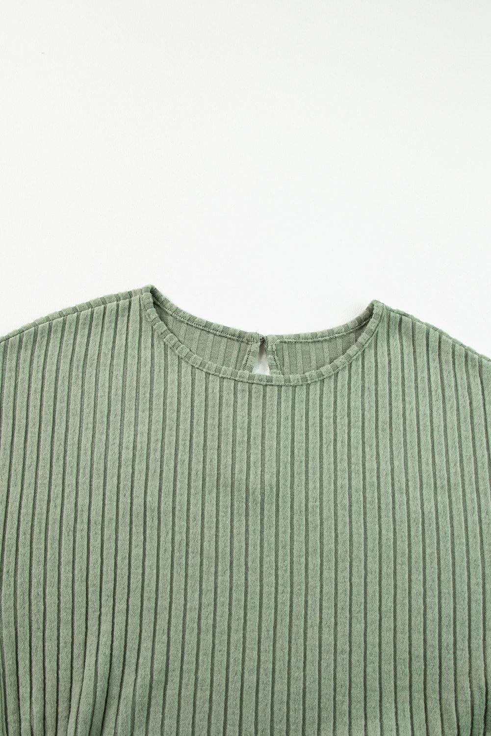 Grass Green Solid Color Ribbed Short Sleeve Wide Leg Jumpsuit - The Fair Lady Shop