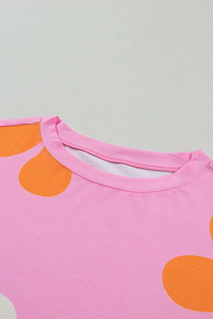 Apricot Colorful Flower Print Bubble Sleeve Tee - The Fair Lady Shop