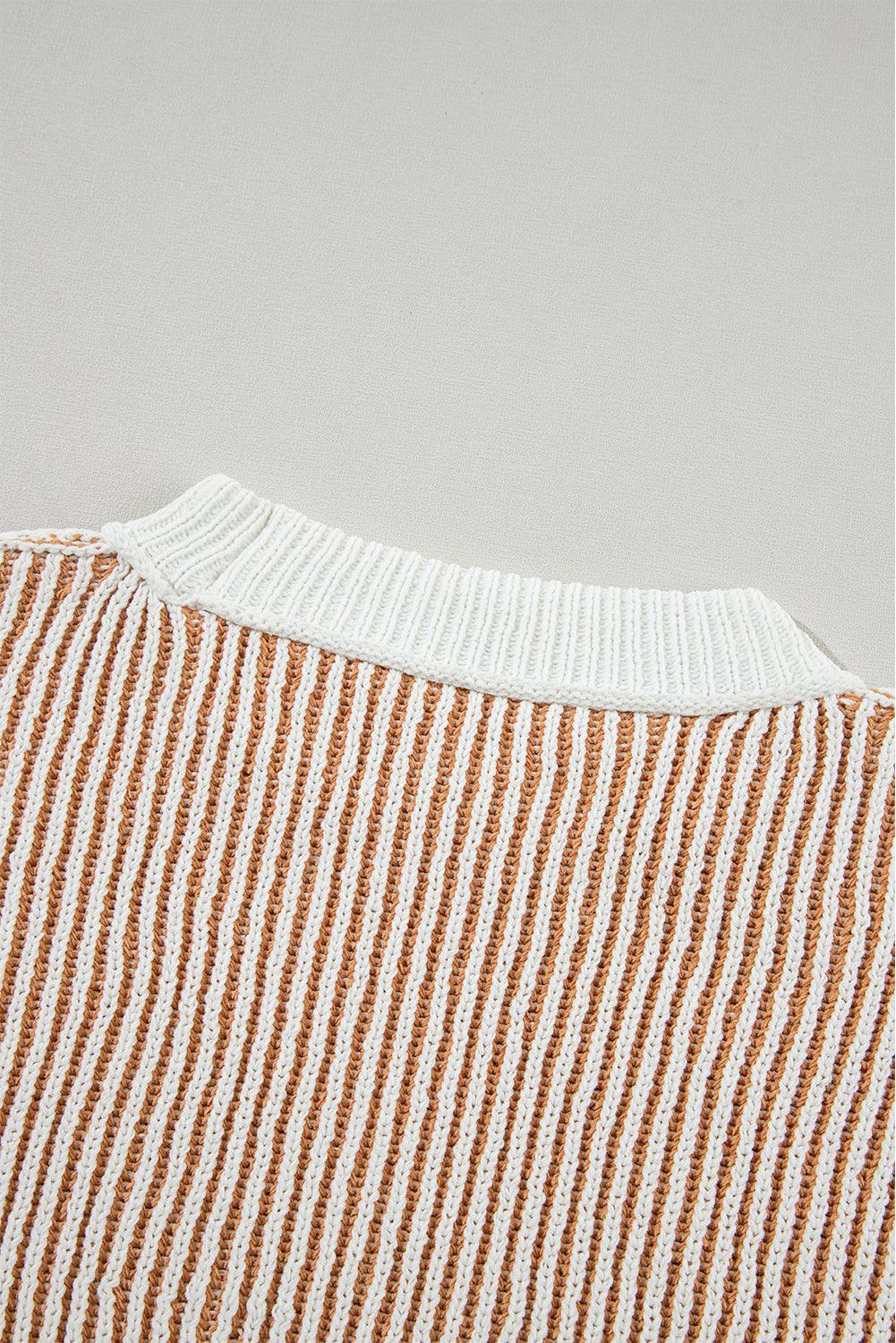 Chestnut Striped Contrast Trim Loose Sweater - The Fair Lady Shop