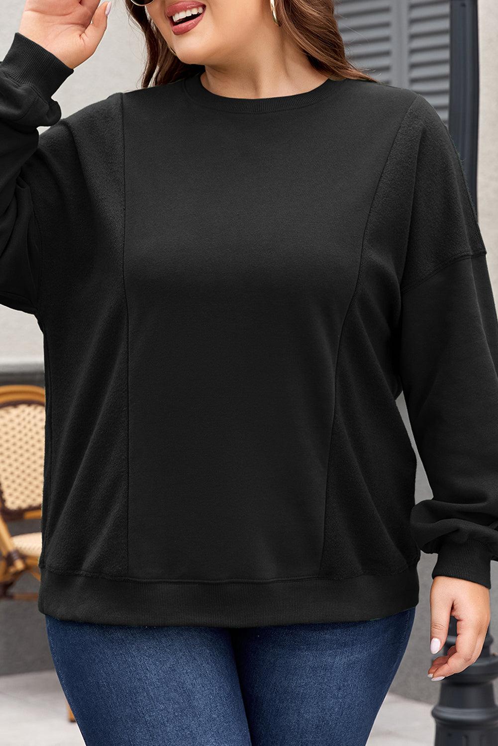 Apricot Loose Patchwork Crewneck Plus Size Sweatshirt - The Fair Lady Shop