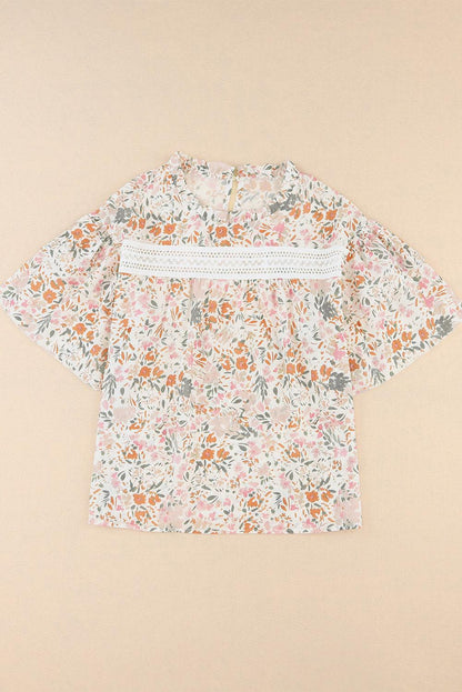 Multicolor Floral Print Wide Batwing Sleeves Blouse - The Fair Lady Shop