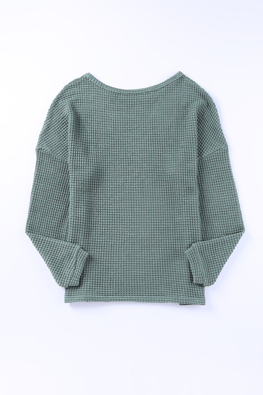 Green Waffle Knit Drop Shoulder Long Sleeve Top - The Fair Lady Shop