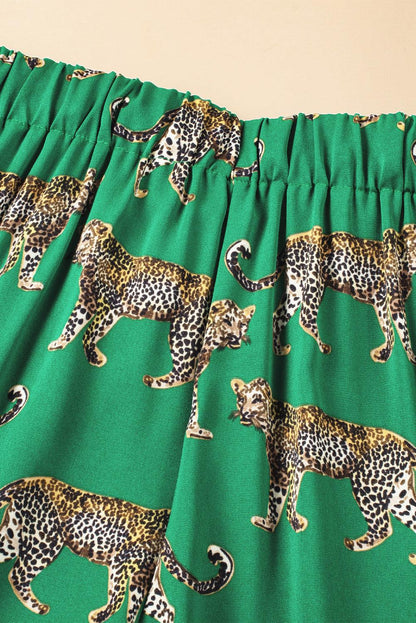 Green Cheetah Print Short Sleeve Shirt and Pants Pajama Set - The Fair Lady Shop