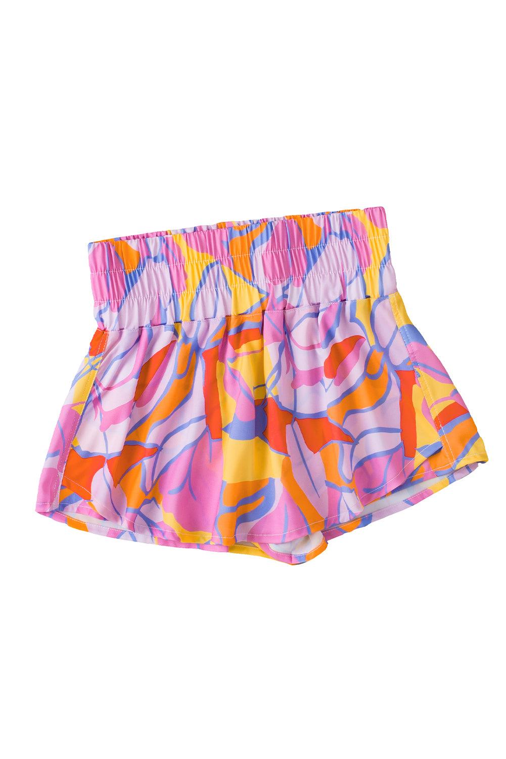Purple Abstract Print Smocked Waist Flared Shorts - The Fair Lady Shop