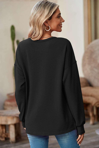 Apricot Pocketed Ribbed Long Sleeve Top - The Fair Lady Shop