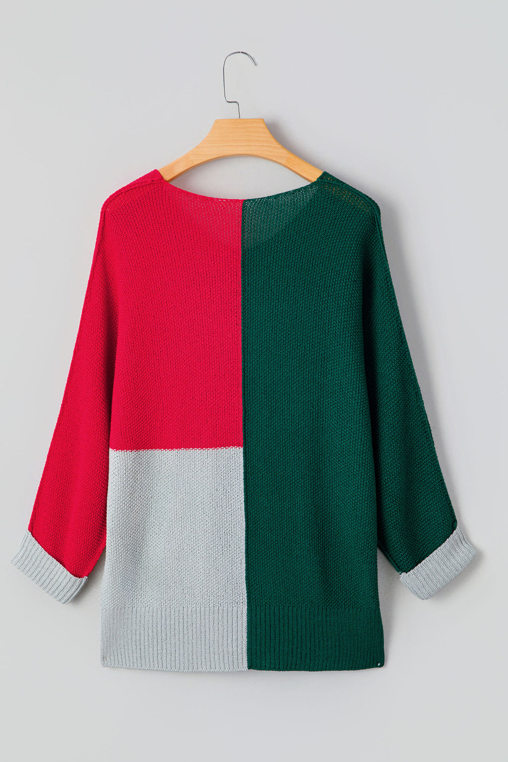 Evergreen Color Block Knit V Neck Loose Sweater