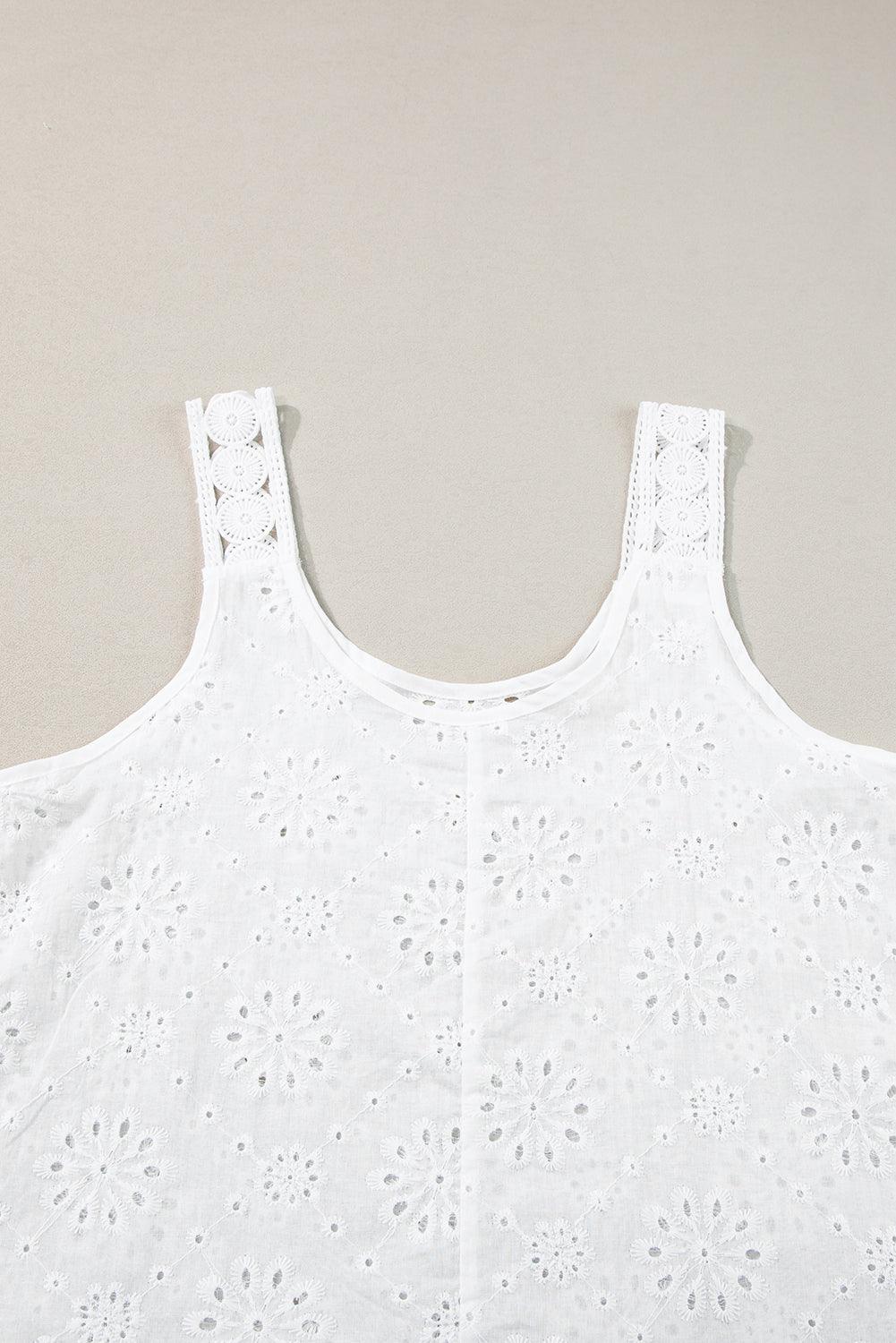 White Eyelet Embroidery Flowy Tank Top - The Fair Lady Shop