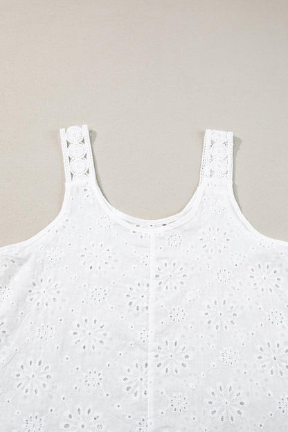 White Eyelet Embroidery Flowy Tank Top - The Fair Lady Shop