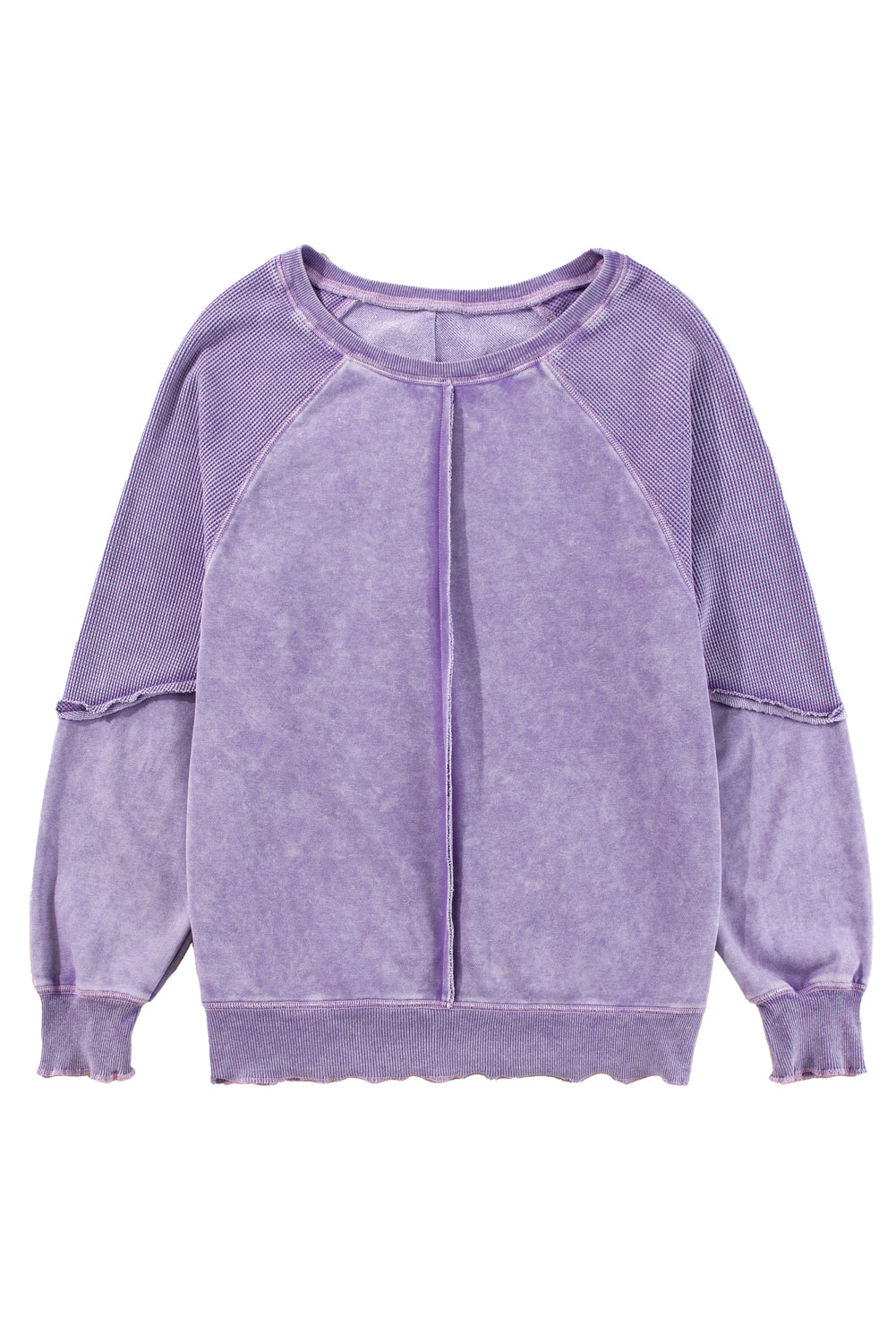 Orchid Petal Waffle Patchwork Raglan Sleeve Exposed Seam Sweatshirt - The Fair Lady Shop