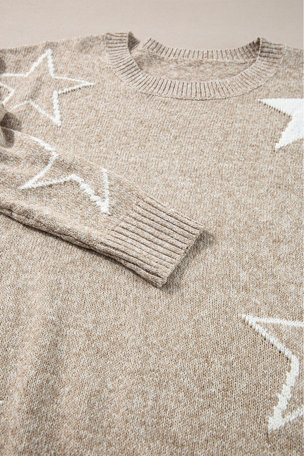 Khaki Star Pattern Drop Shoulder Knit Sweater - The Fair Lady Shop