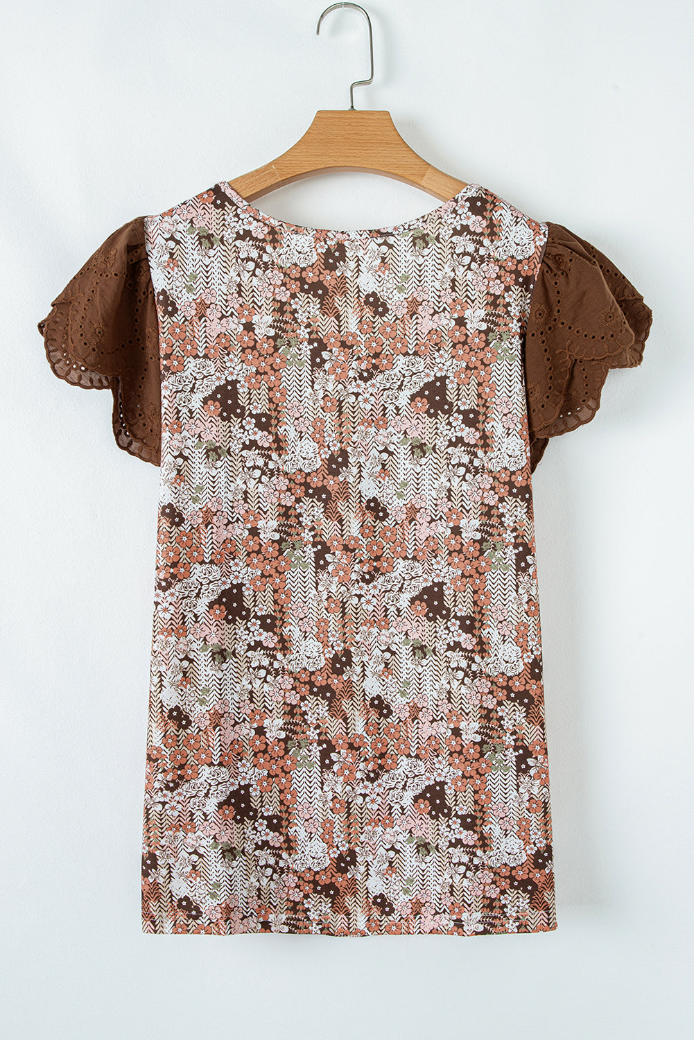 Khaki Floral Patchwork Flowy Sleeve Plus Size Blouse - The Fair Lady Shop