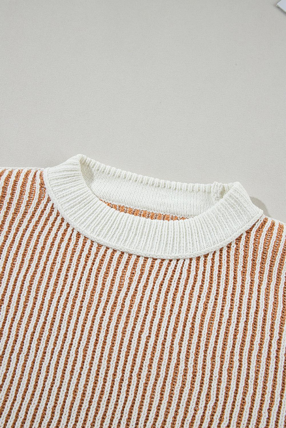 Chestnut Striped Contrast Trim Loose Sweater - The Fair Lady Shop